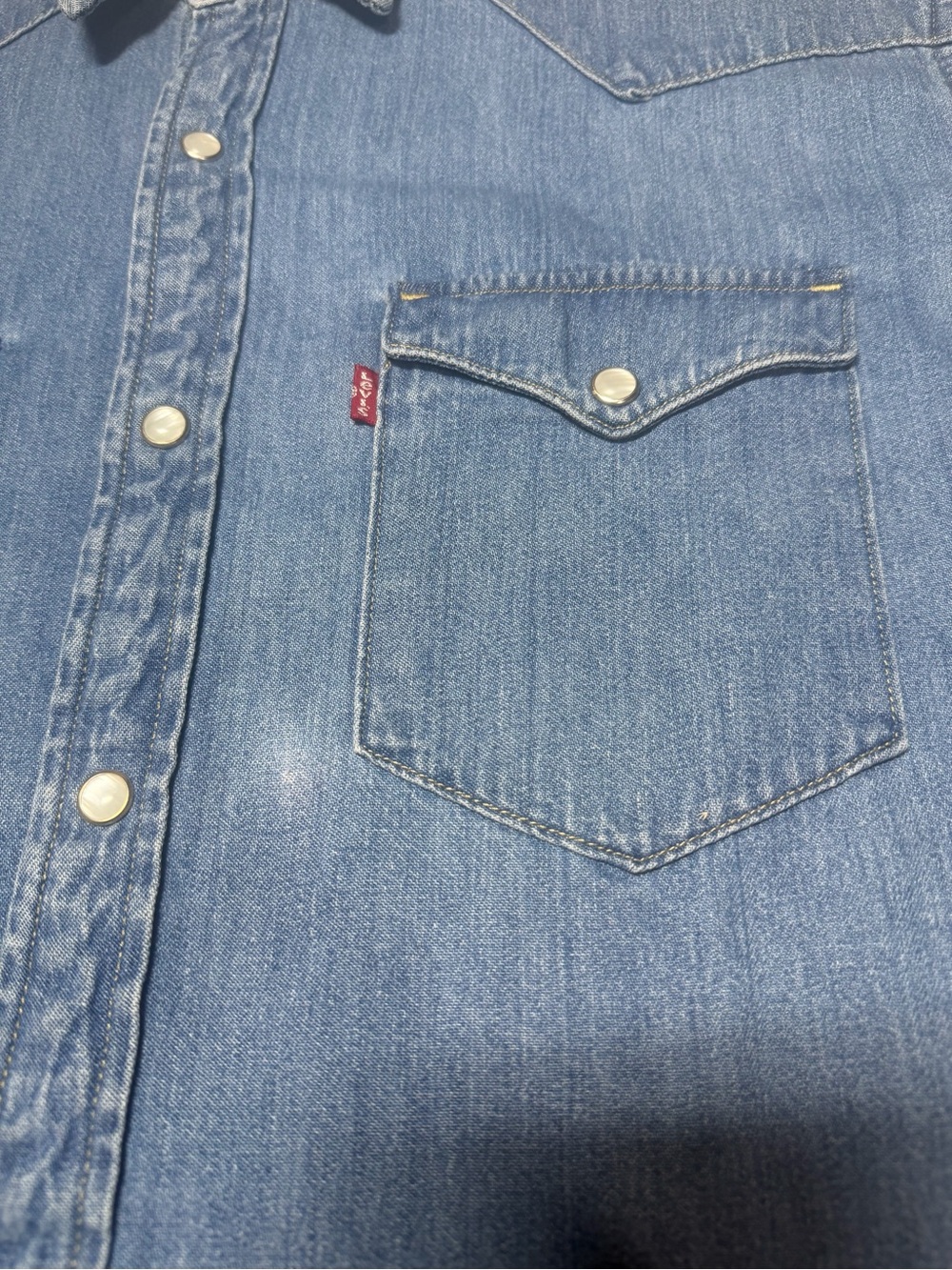 Levi’s Mens Large Western Pearl Snap Denim Shirt Blue Long Sleeve Cowboy Ranch - Picture 6 of 12